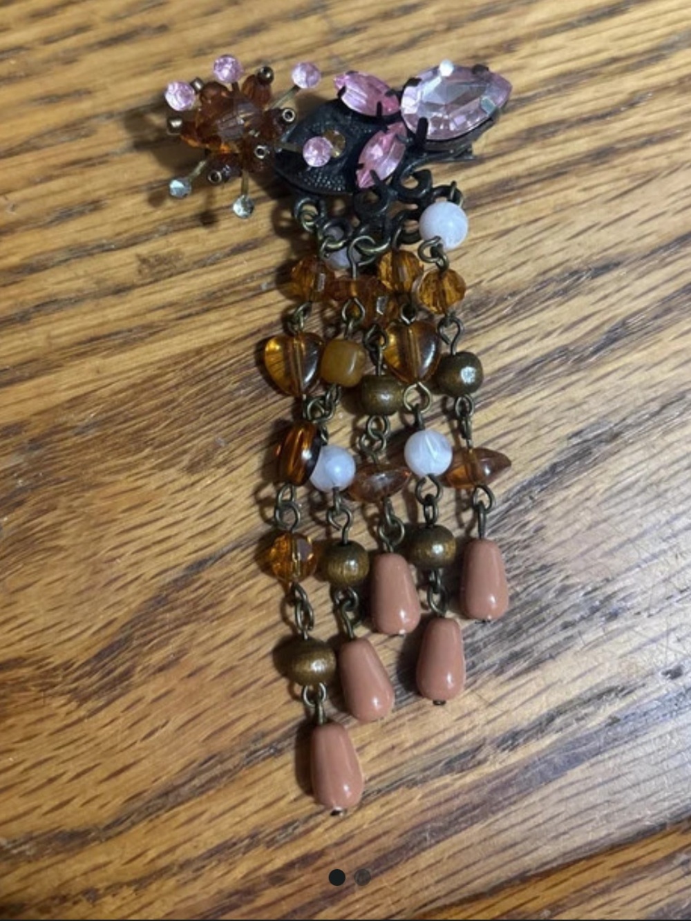 Beaded Tassel Earrings in Brown and Pink -
